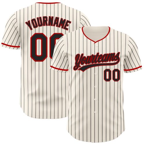 Pinstripe0004 Custom Cream Black Pinstripe Black-Red Authentic Baseball Jersey