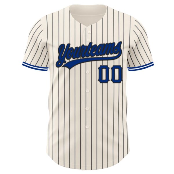 Custom Cream Black Pinstripe Royal Black-White Authentic Baseball Jersey
