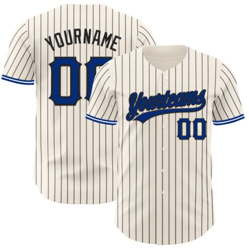 Pinstripe0005 Custom Cream Black Pinstripe Royal Black-White Authentic Baseball Jersey