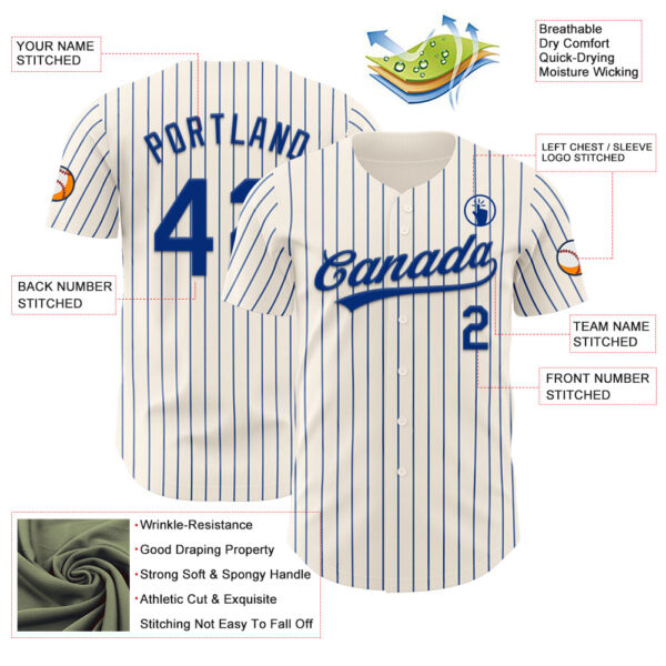 Custom Cream Royal Pinstripe Royal Authentic Baseball Jersey