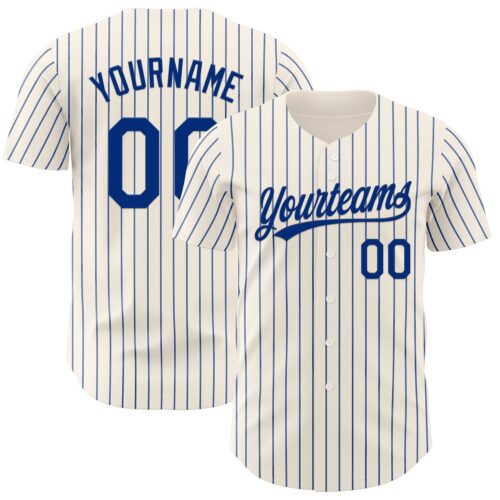 Pinstripe0006 Custom Cream Royal Pinstripe Royal Authentic Baseball Jersey