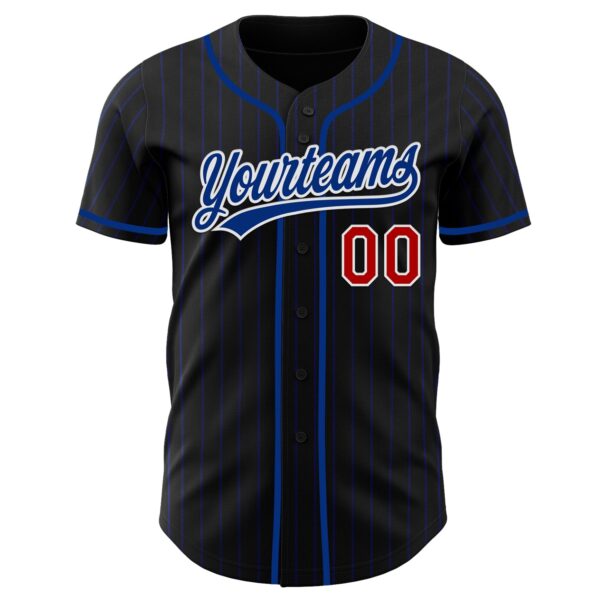 Custom Black Royal Pinstripe Royal Red-White Authentic Baseball Jersey