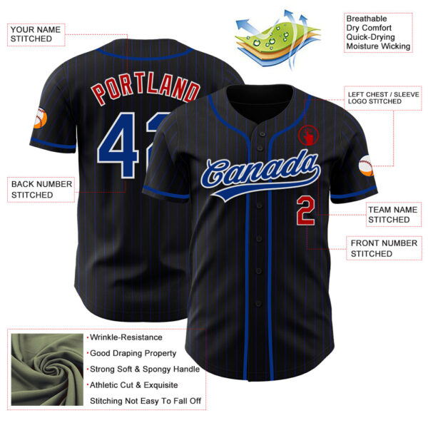 Custom Black Royal Pinstripe Royal Red-White Authentic Baseball Jersey