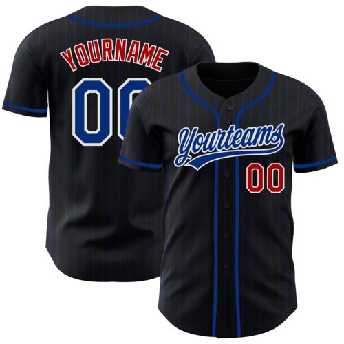 Pinstripe0007 Custom Black Royal Pinstripe Royal Red-White Authentic Baseball Jersey