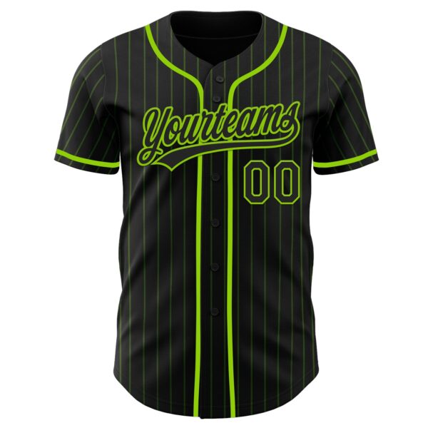 Custom Black Neon Green Pinstripe Neon Green Authentic Baseball Jersey