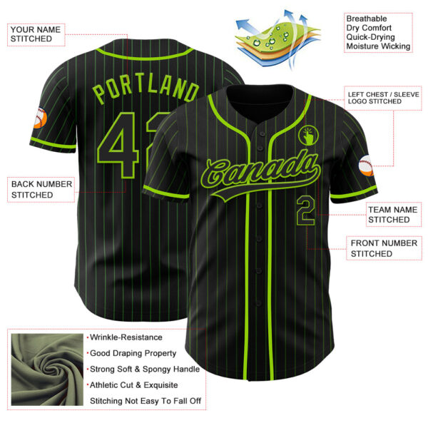 Custom Black Neon Green Pinstripe Neon Green Authentic Baseball Jersey