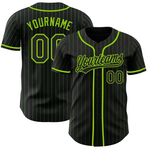 Pinstripe0008 Custom Black Neon Green Pinstripe Neon Green Authentic Baseball Jersey