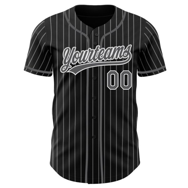 Custom Black White Pinstripe Steel Gray-White Authentic Baseball Jersey