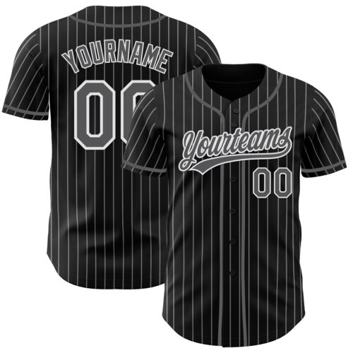 Pinstripe0009 Custom Black White Pinstripe Steel Gray-White Authentic Baseball Jersey