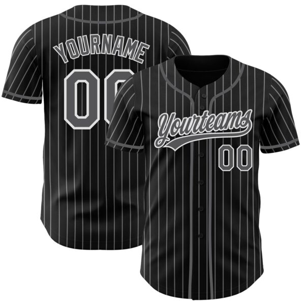Custom Black White Pinstripe Steel Gray-White Authentic Baseball Jersey