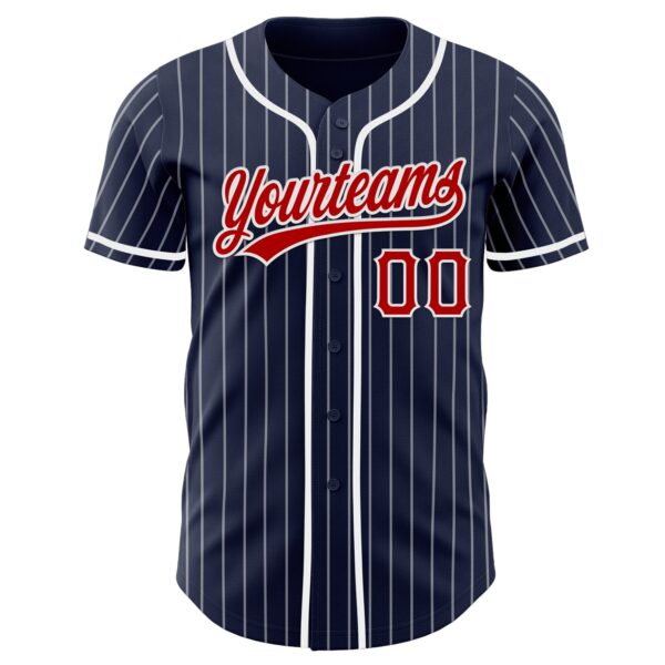 Custom Navy White Pinstripe Red-White Authentic Baseball Jersey