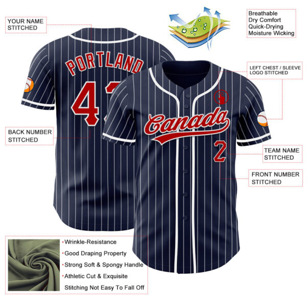 Custom Navy White Pinstripe Red-White Authentic Baseball Jersey