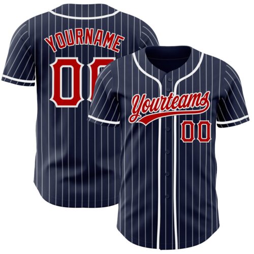 Pinstripe0012 Custom Navy White Pinstripe Red-White Authentic Baseball Jersey