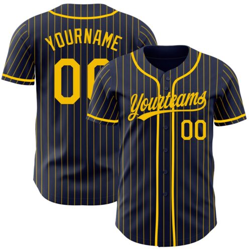 Pinstripe0013 Custom Navy Yellow Pinstripe Yellow Authentic Baseball Jersey