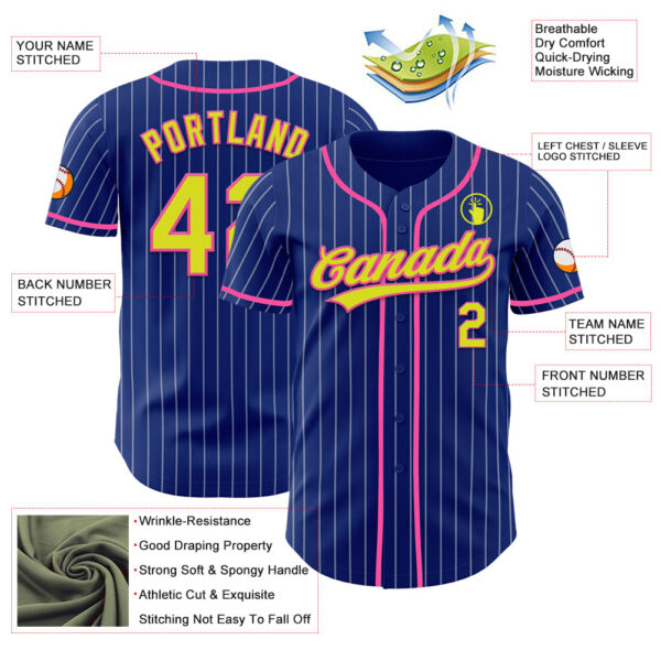 Custom Royal White Pinstripe Neon Yellow-Pink Authentic Baseball Jersey