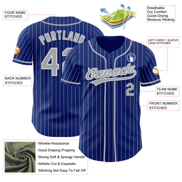 Custom Royal White Pinstripe Gray-White Authentic Baseball Jersey