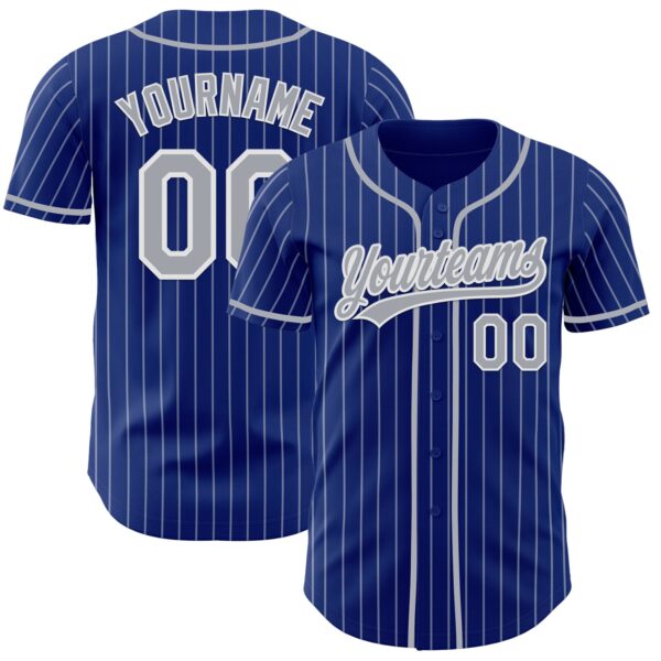Custom Royal White Pinstripe Gray-White Authentic Baseball Jersey