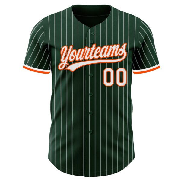 Custom Green White Pinstripe White-Orange Authentic Baseball Jersey
