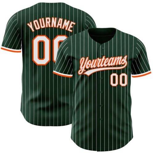 Pinstripe0016 Custom Green White Pinstripe White-Orange Authentic Baseball Jersey