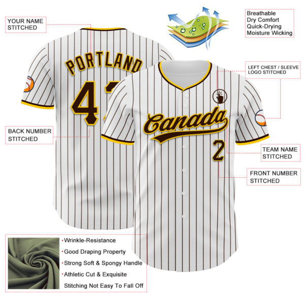 Custom White Brown Pinstripe Brown-Yellow Authentic Baseball Jersey