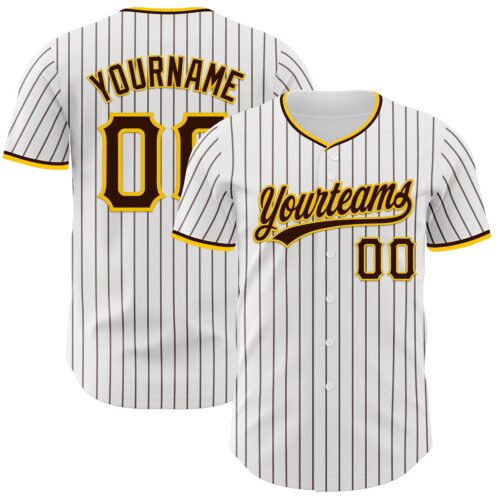 Pinstripe0017 Custom White Brown Pinstripe Brown-Yellow Authentic Baseball Jersey