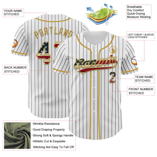 Custom White Black Pinstripe Vintage USA Flag-Old Gold Authentic Baseball Jersey