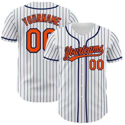 Pinstripe0019 Custom White Navy Pinstripe Orange-Navy Authentic Baseball Jersey