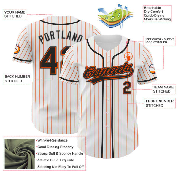 Custom White Orange Pinstripe Black-Orange Authentic Baseball Jersey