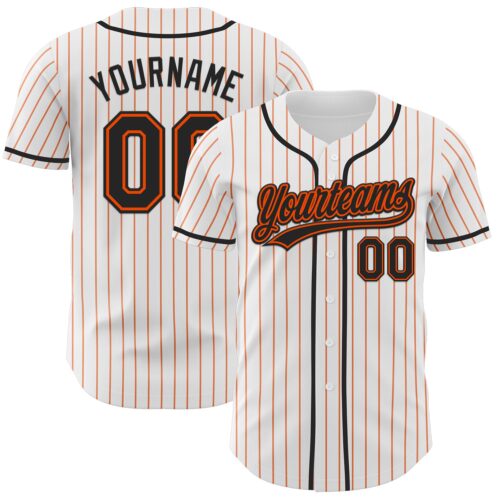 Pinstripe0020 Custom White Orange Pinstripe Black-Orange Authentic Baseball Jersey