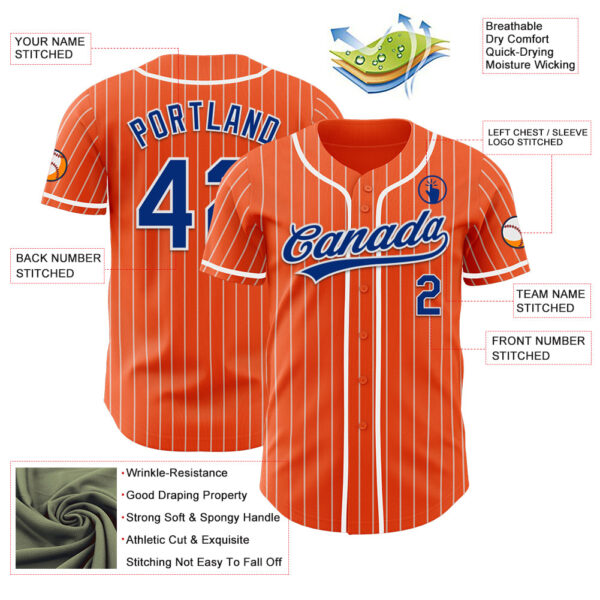 Custom Orange White Pinstripe Royal-White Authentic Baseball Jersey