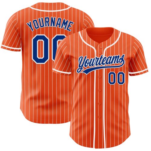 Pinstripe0021 Custom Orange White Pinstripe Royal-White Authentic Baseball Jersey