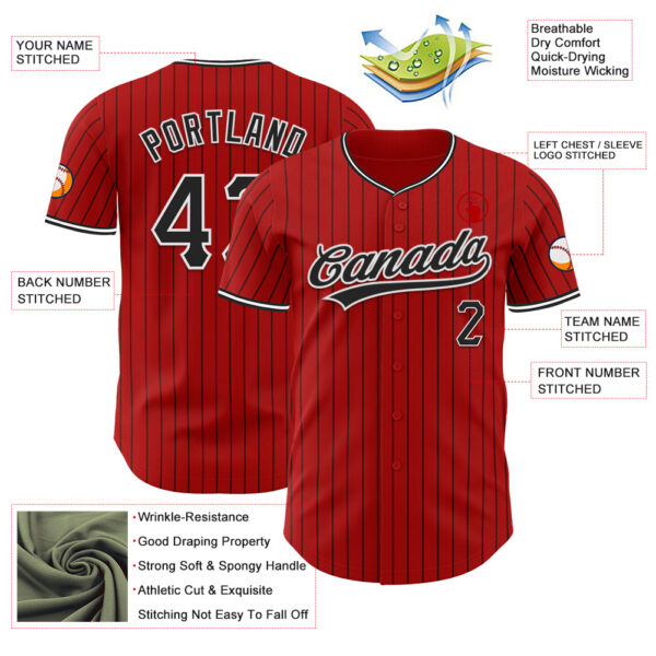 Custom Red Black Pinstripe Black-White Authentic Baseball Jersey