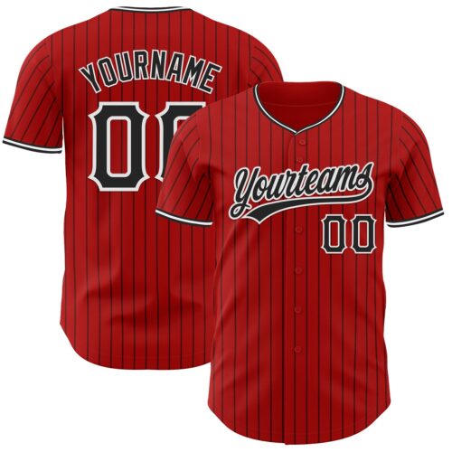 Pinstripe0022 Custom Red Black Pinstripe Black-White Authentic Baseball Jersey