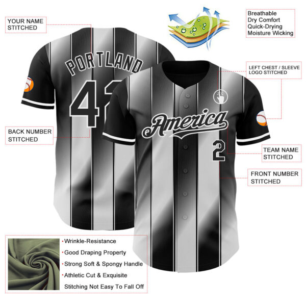Custom Black-White Gradient Classic Vertical Stripe Authentic Baseball Jersey