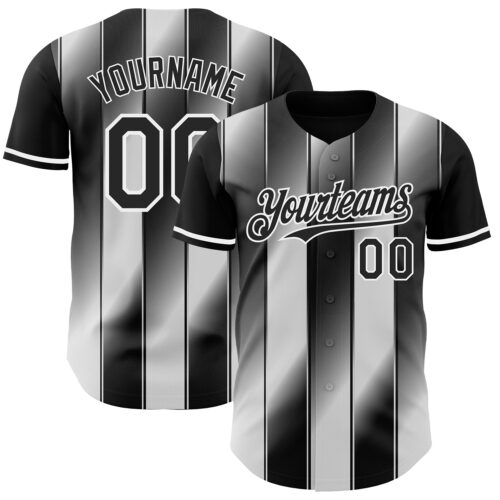 Pinstripe0023 Custom Black-White Gradient Classic Vertical Stripe Authentic Baseball Jersey