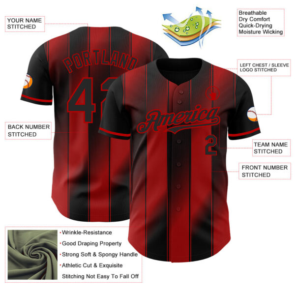 Custom Black-Red Gradient Classic Vertical Stripe Authentic Baseball Jersey