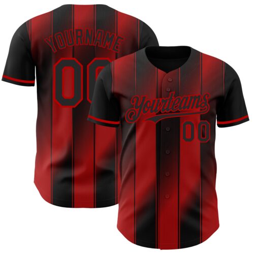 Pinstripe0024 Custom Black-Red Gradient Classic Vertical Stripe Authentic Baseball Jersey