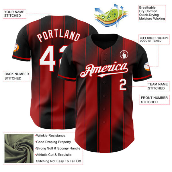 Custom Black White-Red Gradient Classic Vertical Stripe Authentic Baseball Jersey