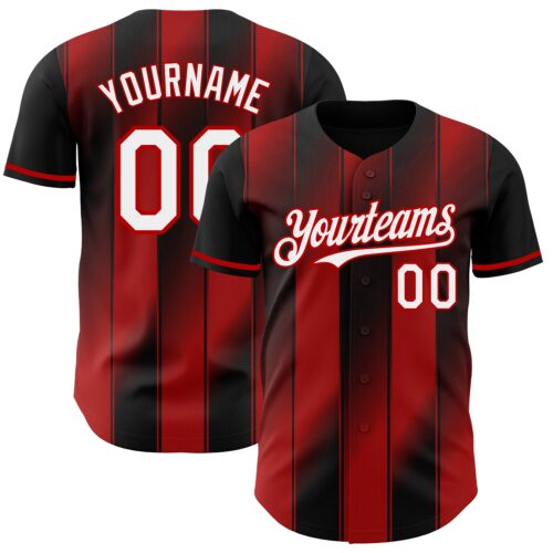 Pinstripe0025 Custom Black White-Red Gradient Classic Vertical Stripe Authentic Baseball Jersey