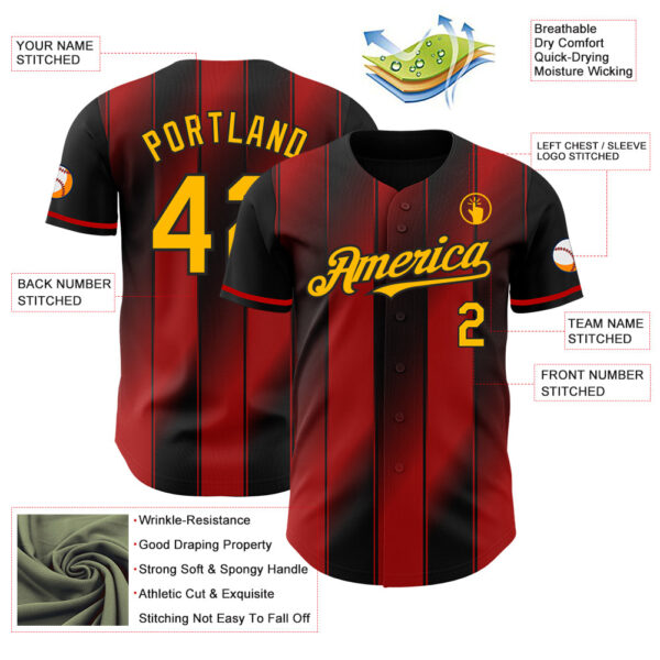 Custom Black Gold-Red Gradient Classic Vertical Stripe Authentic Baseball Jersey