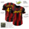 Custom Black Gold-Red Gradient Classic Vertical Stripe Authentic Baseball Jersey