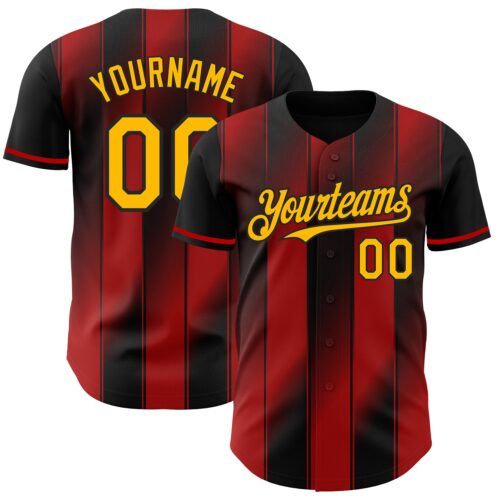 Pinstripe0026 Custom Black Gold-Red Gradient Classic Vertical Stripe Authentic Baseball Jersey