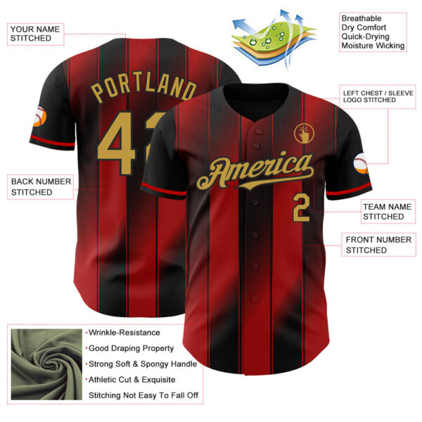 Custom Black Old Gold-Red Gradient Classic Vertical Stripe Authentic Baseball Jersey