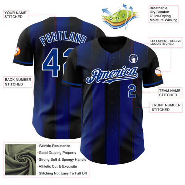Custom Black Royal-White Gradient Classic Vertical Stripe Authentic Baseball Jersey