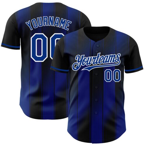 Pinstripe0028 Custom Black Royal-White Gradient Classic Vertical Stripe Authentic Baseball Jersey