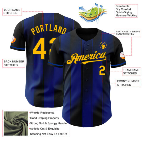 Custom Black Gold-Royal Gradient Classic Vertical Stripe Authentic Baseball Jersey