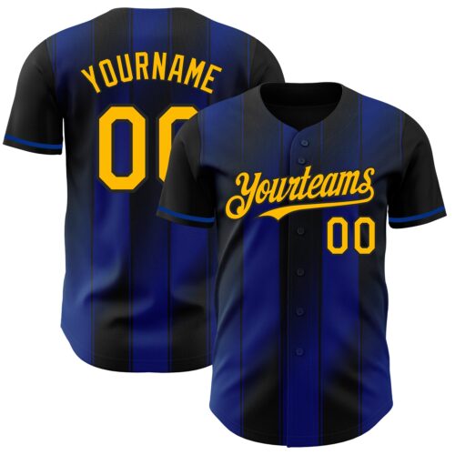 Pinstripe0029 Custom Black Gold-Royal Gradient Classic Vertical Stripe Authentic Baseball Jersey