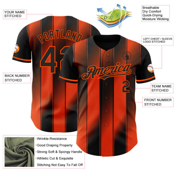 Custom Black-Orange Gradient Classic Vertical Stripe Authentic Baseball Jersey