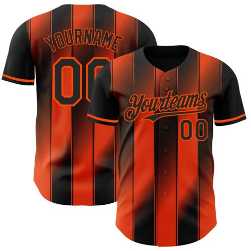 Pinstripe0031 Custom Black-Orange Gradient Classic Vertical Stripe Authentic Baseball Jersey
