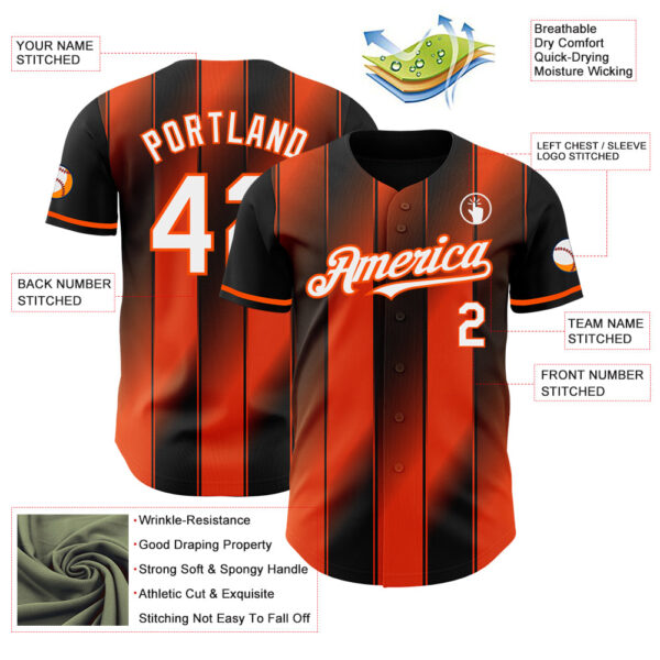 Custom Black White-Orange Gradient Classic Vertical Stripe Authentic Baseball Jersey